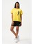 Sarı Bisiklet Yaka Kısa Kollu Baskılı Penye Kadın T-shirt W50064 1