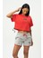 Kırmızı Bisiklet Yaka Kısa Kollu Crop T-shirt W50069 2