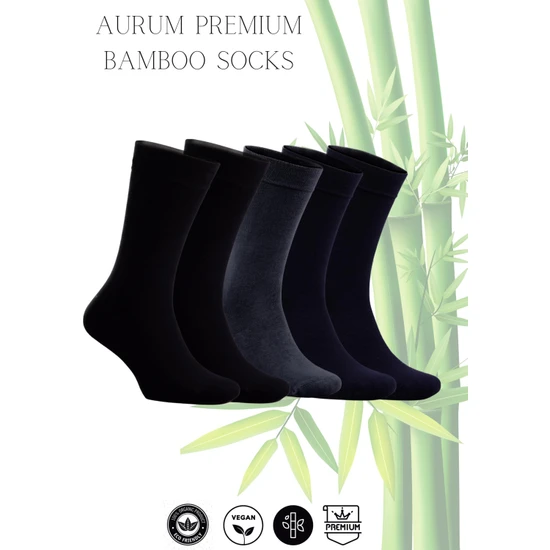 Aurum Erkek 5'li Premium Bambu Soket Çorap Dikişsiz - 2 Siyah 1 Füme 2 Lacivert