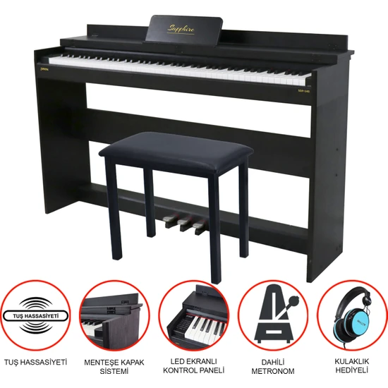 Jwin Sapphire SDP-140B Çekiç Aksiyonlu Dijital Piyano - Siyah (Tabure ve Kulaklık Hediyeli)