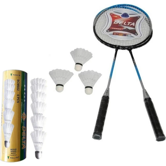 Delta 2 Adet Badminton Raketi + Çantası + 9 Adet Orta Hız Sevenler İçin Badminton Topu Seti
