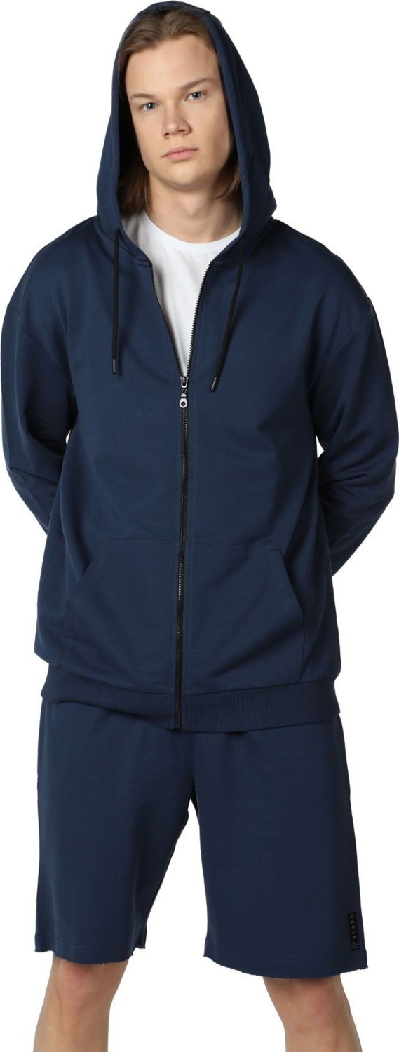 Defy's Arda Erkek %100 Pamuk 2 İplik Şardonsuz Oversize Kapüşonlu Fermuarlı Siyah Sweatshirt