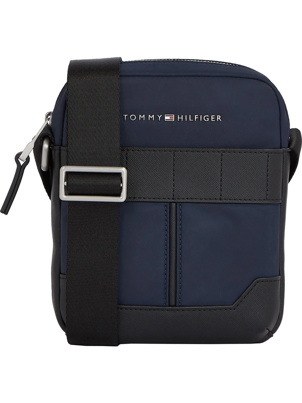 Tommy Hilfiger 20,5X16,5X5,5 Lacivert Erkek Fermuarlı Postacı Çantası Th Elevated Nylon Mını Reporter