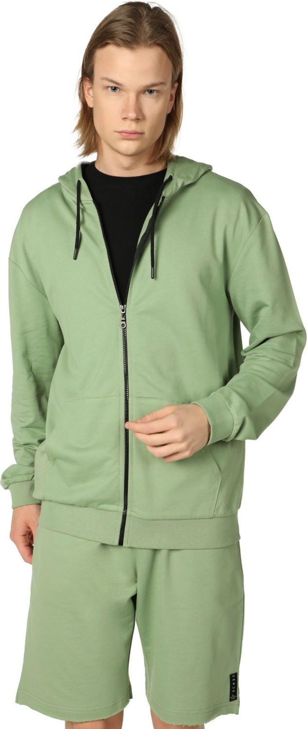 Defy's Arda Erkek %100 Pamuk 2 İplik Şardonsuz Oversize Kapüşonlu Fermuarlı Siyah Sweatshirt