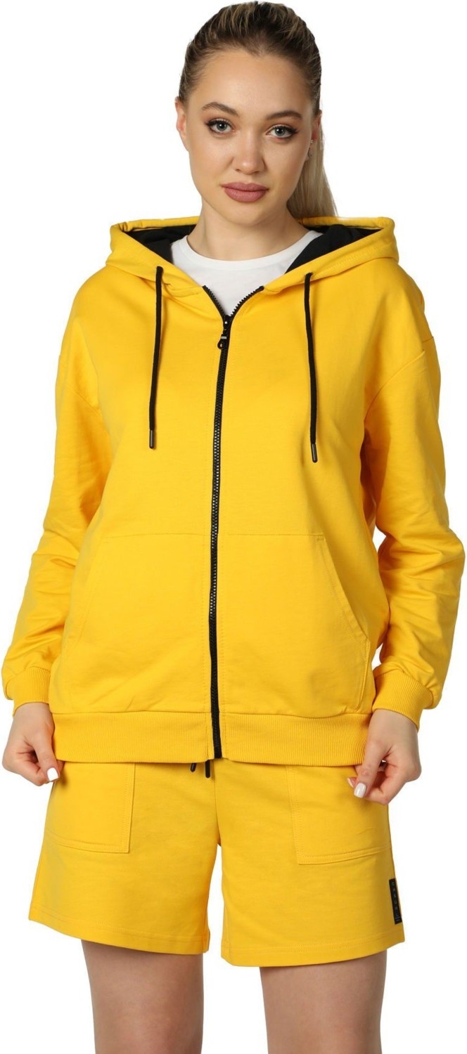 Defy's Alya Kadın %100 Pamuk 2 İplik Şardonsuz Oversize Kapüşonlu Fermuarlı Siyah Sweatshirt