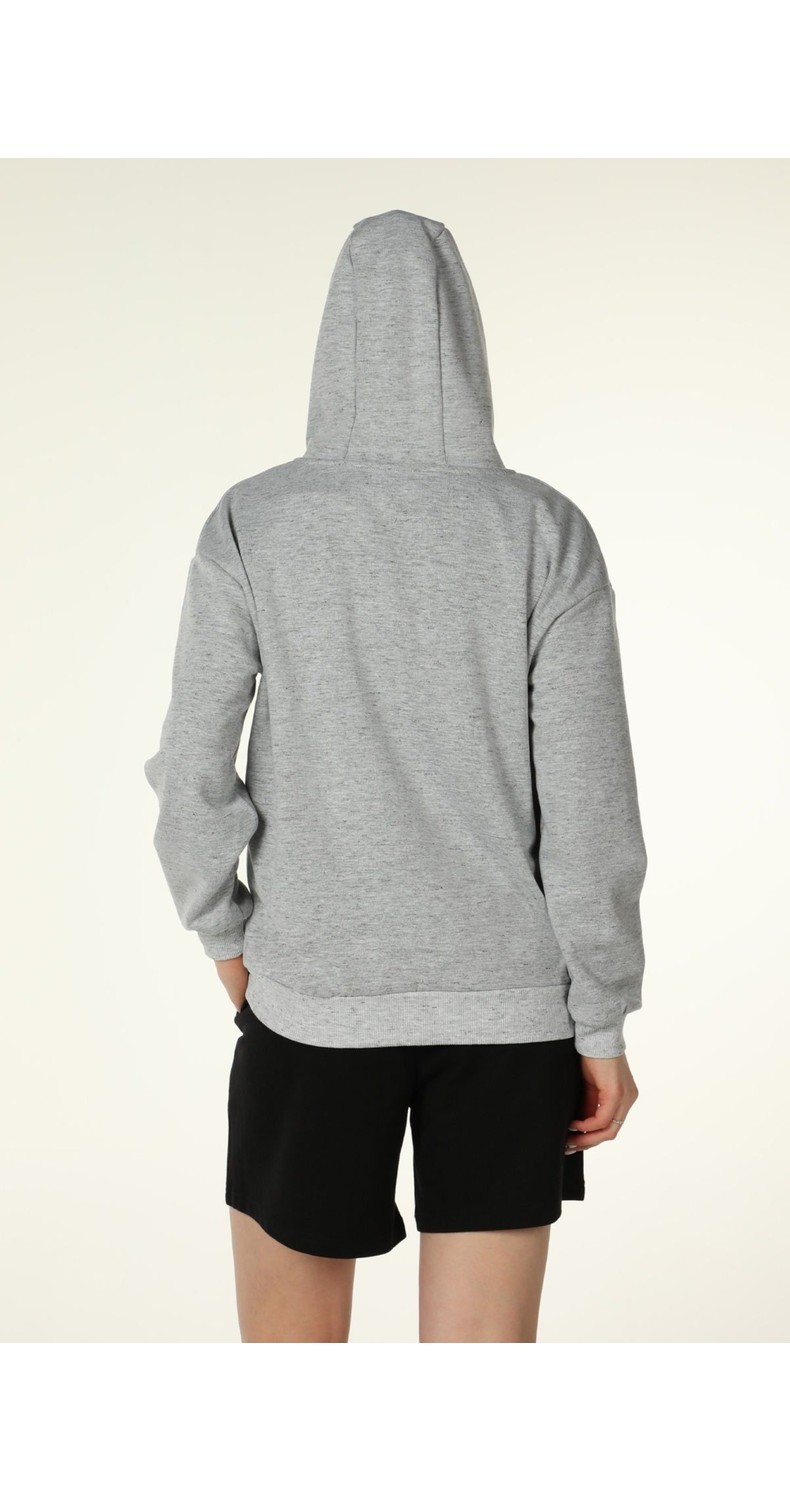 Defy's Alya Kadın %100 Pamuk 2 İplik Şardonsuz Oversize Kapüşonlu Fermuarlı Siyah Sweatshirt görsel 5
