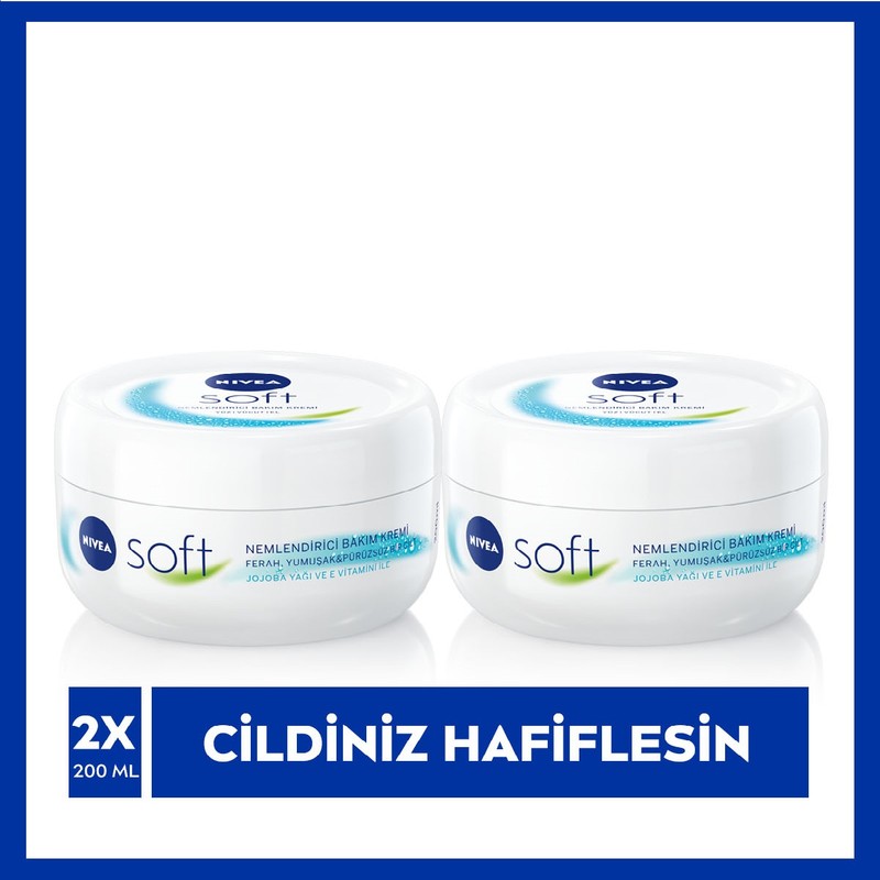 Nivea Soft 200 ml x2 Adet,Nemlendirici El,Yüz ve Vücut Bakım Kremi