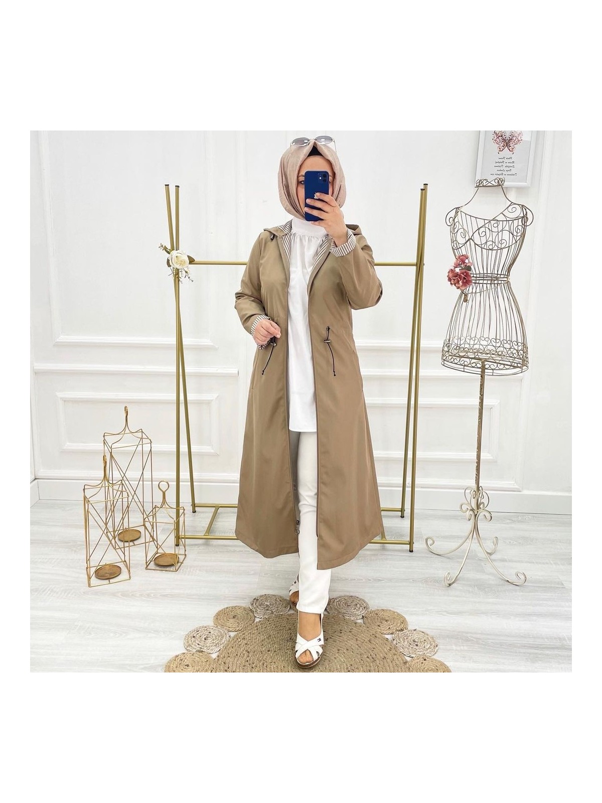 Vibeys Collection Haki Içi Leopar Desenli ve Kendinden Astarlı Su Geçirmez Kadın Trençkot - Görsel 7