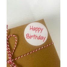 Butik Sosyetik Happy Birthday Kırmızı Yazılı 5 cm Yuvarlak Yapışkanlı Sticker 100 Adet