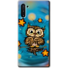 MRC İletişim Samsung Galaxy Note 10 Kılıf Hd Desen Baskılı Arka Kapak + Temperli Cam - Owl Bird Stars