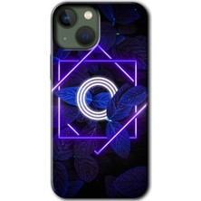 MRC İletişim iPhone 13 Kılıf Hd Desen Baskılı Arka Kapak + Temperli Cam - Dark Neon Yaprak O Harfi
