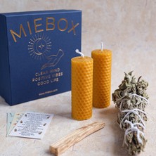 MIEBOX Arınma ve Enerji Seti %100 Doğal (Palo Santo Tütsü + Balmumu Mum + Adaçayı Tütsüsü)