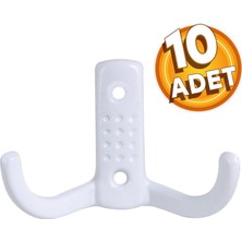 Badem10 Noktalı Vestiyer Duvar Askısı Dolap Elbise Askılığı Beyaz Metal Askı (10 Adet)