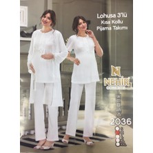 Nehir 2036  Ecru Hamile Lohusa 3lü Pijama Sabahlık Takım