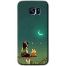 MRC İletişim Samsung Galaxy S7 Edge Kılıf Hd Desen Baskılı Arka Kapak + Temperli Cam - Kedili Kız