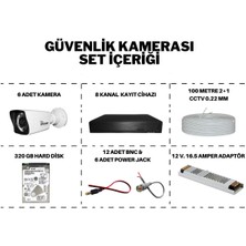 Picam 6 Kameralı Güvenlik Sistemi 5mp Lensli Full Hd 1080P Gece Görüşlü Kamera Seti - P06