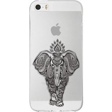 Printify Apple iPhone 5s Uyumlu Kapak Mandala Fil (Siyah) Tasarımlı Şeffaf Silikon Kılıf