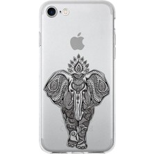 Printify Apple iPhone Se 2020 Uyumlu Kapak Mandala Fil (Siyah) Tasarımlı Şeffaf Silikon Kılıf
