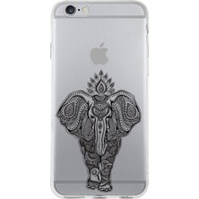 Printify Apple iPhone 6s Uyumlu Kapak Mandala Fil (Beyaz) Tasarımlı Şeffaf Silikon Kılıf