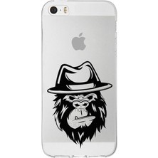 Printify Apple iPhone 5s Uyumlu Kapak Goril (Siyah) Tasarımlı Şeffaf Silikon Kılıf