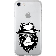 Printify Apple iPhone 7 Uyumlu Kapak Goril (Beyaz) Tasarımlı Şeffaf Silikon Kılıf