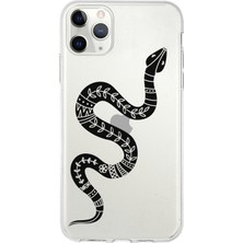 Printify Apple iPhone 11 Pro Max Uyumlu Kapak Mandala Yılan (Siyah) Tasarımlı Şeffaf Silikon Kılıf
