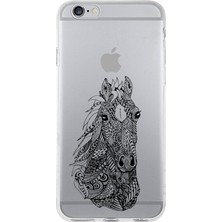 Printify Apple iPhone 6s Uyumlu Kapak Mandala At (Siyah) Tasarımlı Şeffaf Silikon Kılıf