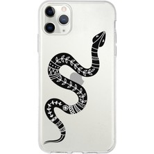 Printify Apple iPhone 11 Pro Max Uyumlu Kapak Mandala Yılan (Beyaz) Tasarımlı Şeffaf Silikon Kılıf