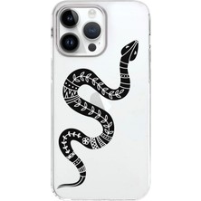 Printify Apple iPhone 14 Pro Max Uyumlu Kapak Mandala Yılan (Beyaz) Tasarımlı Şeffaf Silikon Kılıf