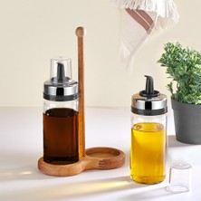 Qlux Ideas Yağlık & Sirkelik Set Özel Tasarım / Mutfak Ahsap Stand 2 Li Damlatmaz Cam Akılllı Yağlık Sirkelik