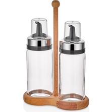 Qlux Ideas Yağlık & Sirkelik Set Özel Tasarım / Mutfak Ahsap Stand 2 Li Damlatmaz Cam Akılllı Yağlık Sirkelik