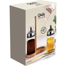 Qlux Ideas Yağlık & Sirkelik Set Özel Tasarım / Mutfak Ahsap Stand 2 Li Damlatmaz Cam Akılllı Yağlık Sirkelik