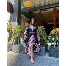 Wellway Atlas Kumaş Elbise(Kemerli) -Pembe