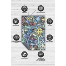 Homshtag Tuttomondo Dokuma Tabanlı Yıkanabilir Dekoratif Graffiti Halısı