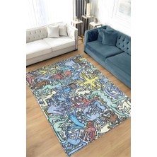 Homshtag Tuttomondo Dokuma Tabanlı Yıkanabilir Dekoratif Graffiti Halısı