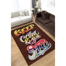 Homshtag Duvar Sanatı Temalı Kahverengi Genç Odası Halsı Yıkanabilir Dekoratif Graffiti Halısı