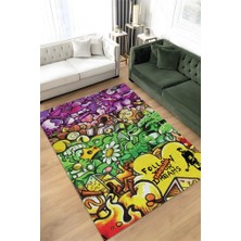 Homshtag Hayaller İptal Dokuma Tabanlı Yıkanabilir Dekoratif Graffiti Halısı