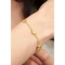 TMT Silver Gümüş Altın Kaplama Oval Sarı Sitrin Taşlı Gurmet Zincirli Bileklik