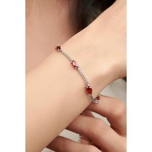 TMT Silver Gümüş Kırmızı Lal Garnet Mekik Model Gurmet Zincirli Bileklik