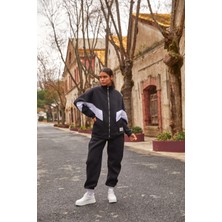 Parkkaron Kadın Siyah Garni Detay Fermuar Kapama Dik Yaka Şardonlu Takım