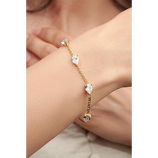 TMT Silver Gümüş Altın Kaplama Beyaz Zirkon Taşlı Damla Model Gurmet Zincirli Bileklik