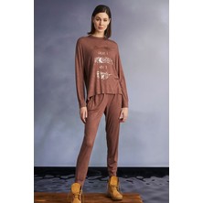 Monamise 22113 Kadın Uzun Kollu Pijama Takımı-Tarçın