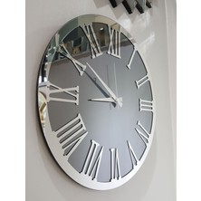 Ayna Denizi Silver Jet Smoked Model Gümüş Füme Renk 50 Cm Dekoratif Aynalı Duvar Saati