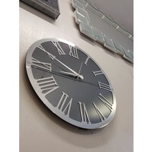 Ayna Denizi Silver Jet Smoked Model Gümüş Füme Renk 50 Cm Dekoratif Aynalı Duvar Saati