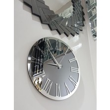 Ayna Denizi Silver Jet Smoked Model Gümüş Füme Renk 50 Cm Dekoratif Aynalı Duvar Saati
