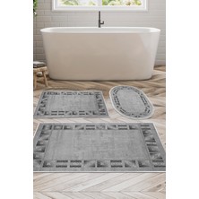 Dekoreko Kaymaz Taban Djt 3'lü Banyo Paspas Takımı Trend Karışık Modern 691M Gri
