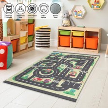 Carpettex Çocuk Bebek Odası Oyun Halısı Trafik Temalı Sarı Gri Halı Kaymaz Taban Yıkanabilir