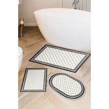 Dekoreko Kaymaz Taban Djt 3'lü Banyo Paspas Takımı Trend Karışık Modern 603M Krem