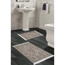 Dekoreko Kaymaz Taban Djt 2'li Banyo Paspas Takımı Trend Saçaklı Iskandinav F5137 Kahve