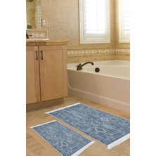 Dekoreko Kaymaz Taban Djt 2'li Banyo Paspas Takımı Trend Saçaklı Iskandinav F5137 Lacivert